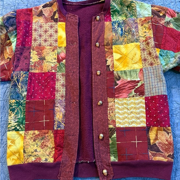 Vintage Handmade Quilted Patchwork Jacket Fleece Lined Boho Grandma-Core EUC - Picture 1 of 13